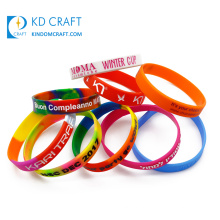 Factory direct sale no minimum custom debossed color filled rubber silicone branded wristband